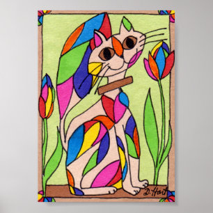 Pôster Arte arco-íris Deco Cat Mini Arte Moderna