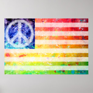 Pôster Arte arrepiante da bandeira da paz do Hippie