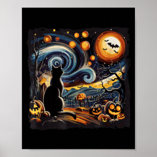 Poster Arte Assustador Estrelado Noite Céu Arte Gato Pret