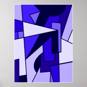 Pôster Arte azul da forma do abstrato três multi