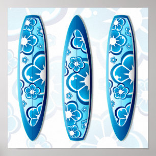 Pôster Arte azul da praia do verão das prancha da flor