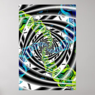 Poster Arte azul e verde de incompleto do Fractal