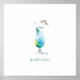 Poster Arte Bar Tropical Blue Watercolor