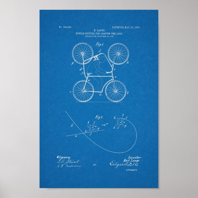 Poster Arte Blueprint de Patente Dupla Bicicleta de 1905 (Frente)