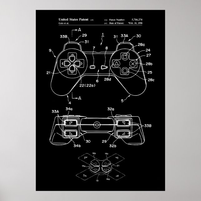 Poster Arte Blueprint do Controlador de Jogos (Frente)