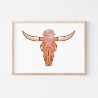 Arte Boho de Crânio de Vaca com Floral Moderno