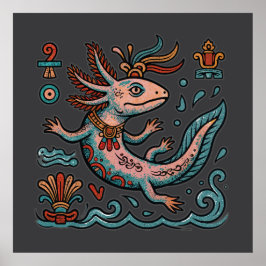 Poster Arte boho tribal de pedra erodida Aztec Axolotl Xo