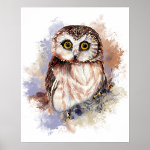 Poster Arte bonito da natureza do pássaro da coruja da