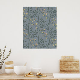 Poster Arte Botânica Azul de Listra Floral Elegante