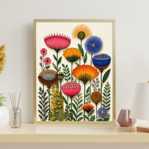 Poster Arte Botânica Colorida Ilustração de Jardim Floral