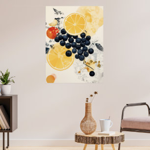 Poster Arte Botânica de Citrinos e Frutas Vermelhas em Mí