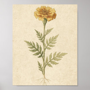 Poster Arte Botânica de Flor de Calêndula Dourada