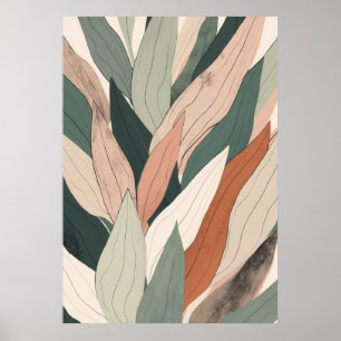 Poster Arte Botânica de Folha Erguida Soft Sage Blush