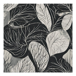 Pôster Arte Botânica de Folhas em Preto e Branco