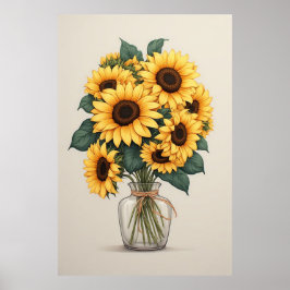 Poster Arte Botânica de Girassol Silvestre