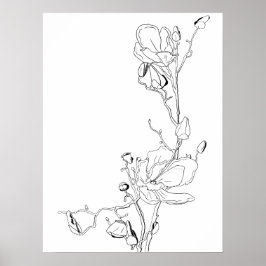Poster Arte Botânica de Magnólia em Linhas