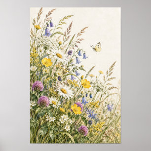 Poster Arte Botânica de Parede de Borboleta de Prado de F