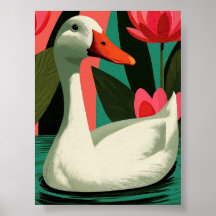 Arte Botânica Parede Lago de Lótus Pato Branco