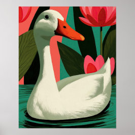 Poster Arte Botânica Parede Lago de Lótus Pato Branco
