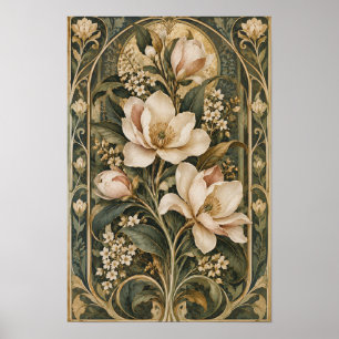 Poster Arte Botânica Vintage Magnólia Art Nouveau para Pa