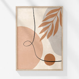 Poster Arte Botânico Abstrato em Linha Boho Neutra para P