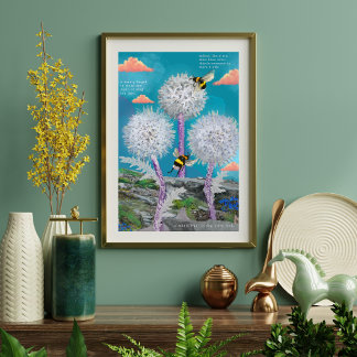 Poster Arte Botânico de Abelhas Sonhadoras e Dandelions e