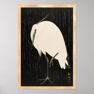 Poster Arte branca do guindaste do ukiyo-e japonês