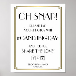 Pôster Arte branca e Dourada Deco Gatsby Hashtag - Sinal 