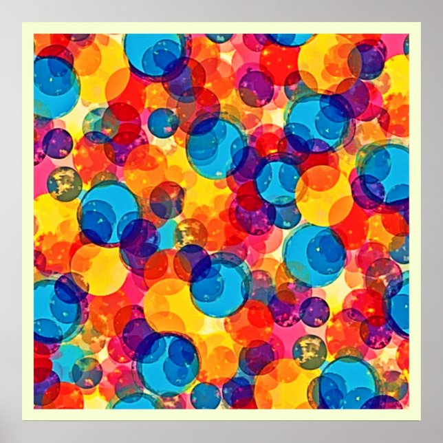 Poster Arte Caótico de Cores com Círculos Sobrepostos (Frente)