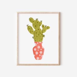 Poster Arte Caprichosa de Cacto em Vaso Desenhado à Mão