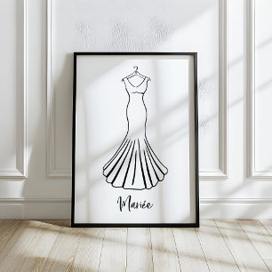 Poster Arte Caprichosa de Vestido de Noiva Francês Desenh