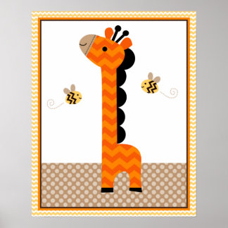 Pôster Arte/Cartaz para Berçário de Girafa Jungle Stack
