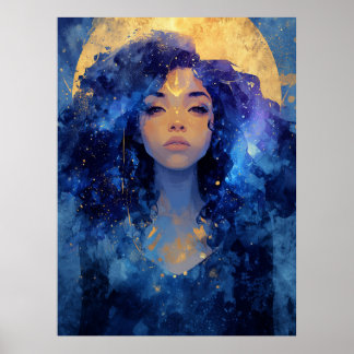 Poster Arte Celestial da Deusa da Lua na Parede