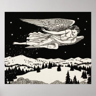 Poster Arte Celestial de Montanha Preto e Branco