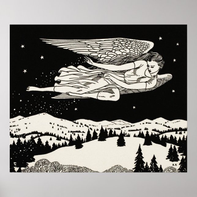 Poster Arte Celestial de Montanha Preto e Branco (Frente)