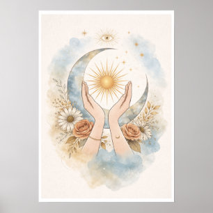 Poster Arte Celestial de Parede das Mãos do Sol e da Lua