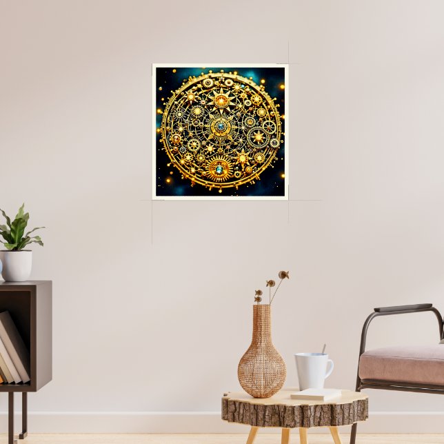 Poster Arte Celestial de Relógio Dourado (Sala de Estar 3)