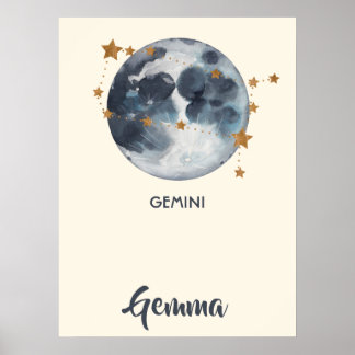 Poster Arte Celestial para Berçário de Gêmeos no Zodíaco