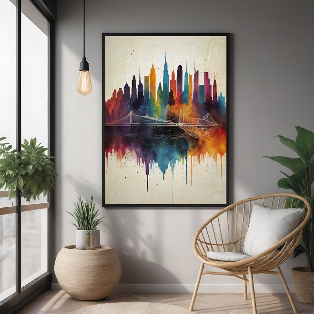 Pôster Arte Cityscape de Linha de Céu Vibrante Abstrato (Criador carregado)