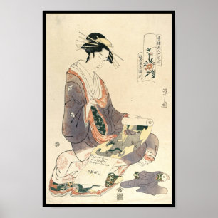 Pôster Arte clássica vintage ukiyo-e gueixa senhora japon