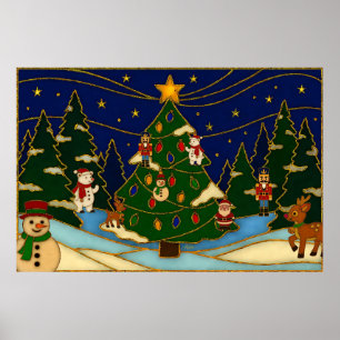 Poster Arte Cloisonne Floresta Caprichosa Natal Clássico 