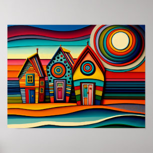 Poster Arte Colorful Beach Huts