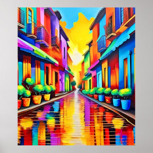 Poster Arte Colorida da Cena de Rua