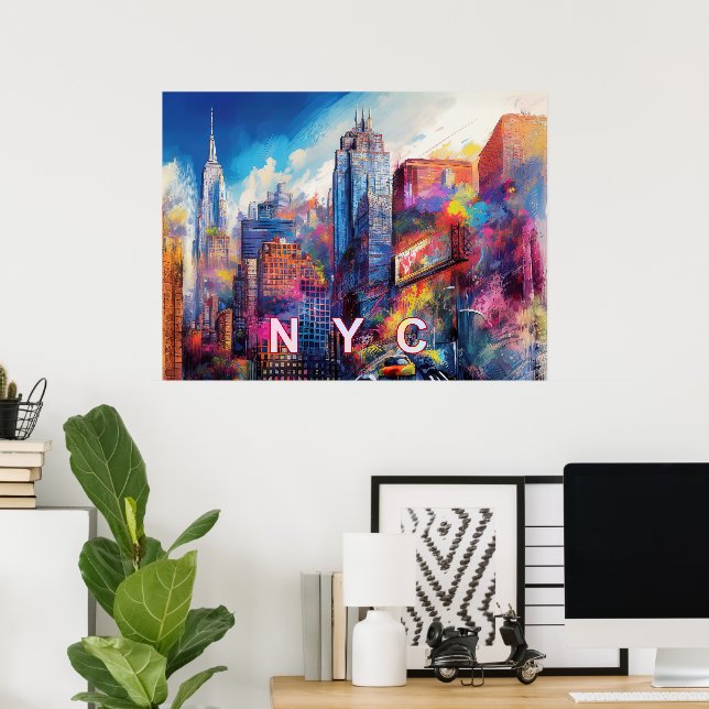Poster Arte Colorida da Silhueta de Nova York (Escritório em casa)