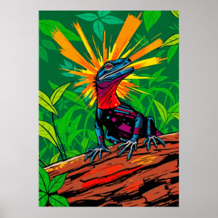 Poster Arte Colorida de Basilisco Lagarto na Selva