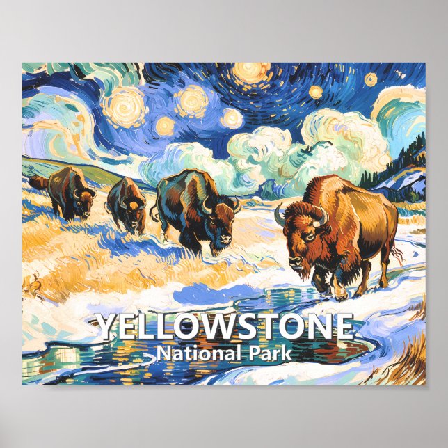 Poster Arte Colorida de Bisonte de Yellowstone com Estrel (Frente)