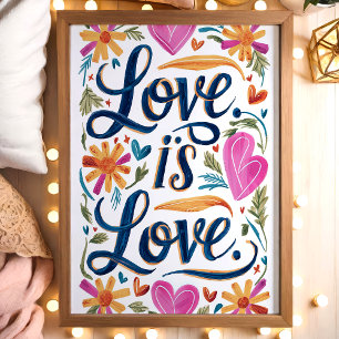 Poster Arte Colorida de Parede LGBTQ "O Amor é Amor"