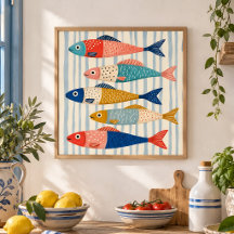 Arte Colorida de Peixe Sardinha para Decoração de