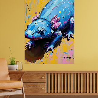 Poster Arte Colorida de Salamandra na Parede – Anfíbios A