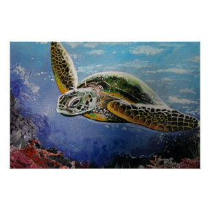 Pôster Arte Colorida de Tartaruga Marinha para Decoração